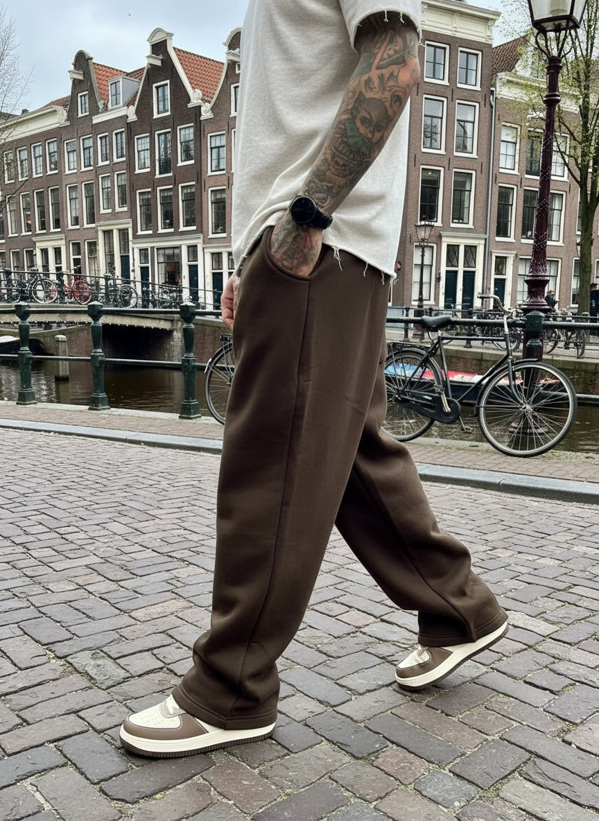 Pantalon de Jogging / Survêtement Oversize Coupe Large Streetwear maron