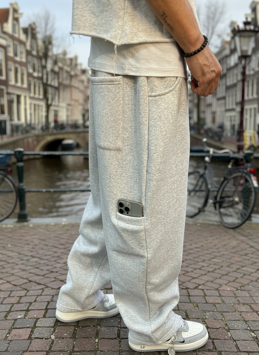 Pantalon de Jogging / Survêtement Oversize Coupe Large Streetwear gris