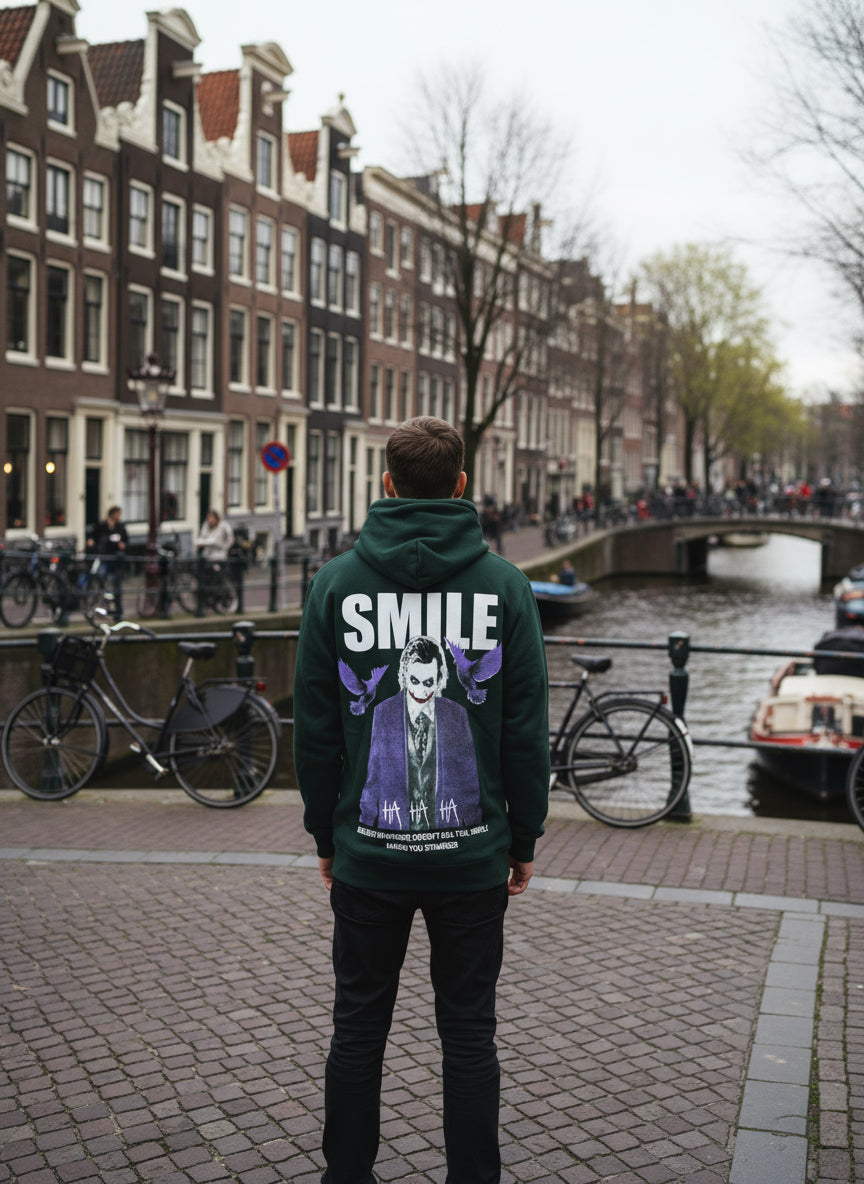 Sweat a capuche joker smile vert